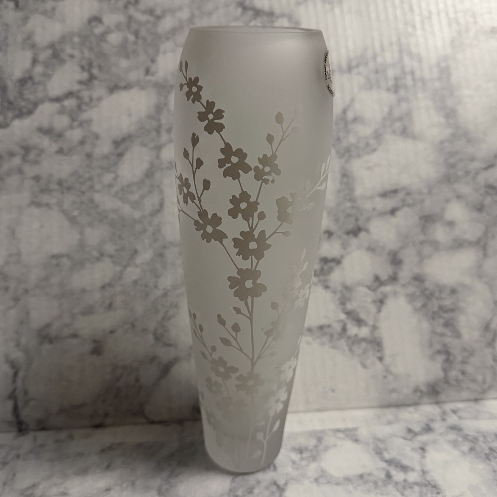 Lenox Bellina Floral Vase Frosted White Flowers Cherry Blossom Branches 9" Tall